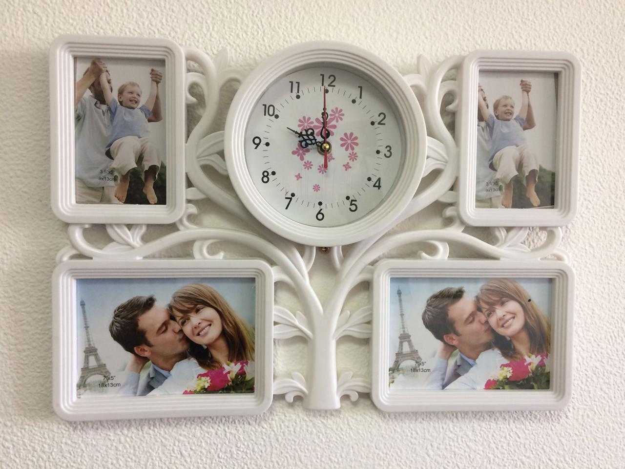 Семейные фоторамки с часами на стену