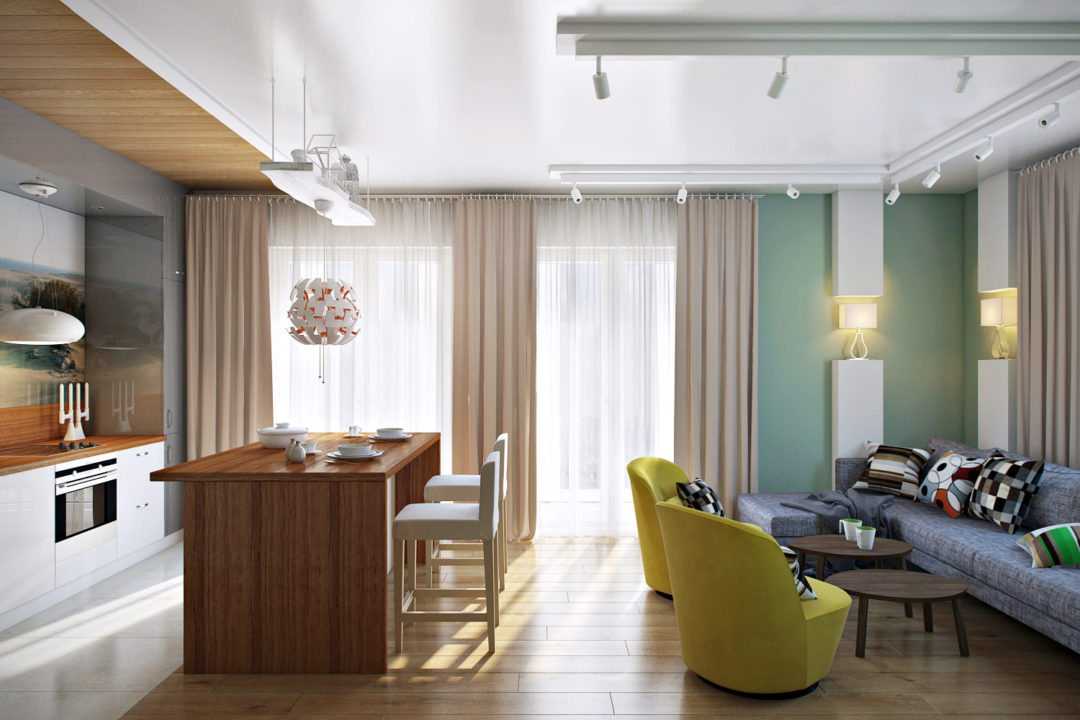 Дизайн кухни-гостиной 23-24 кв. м