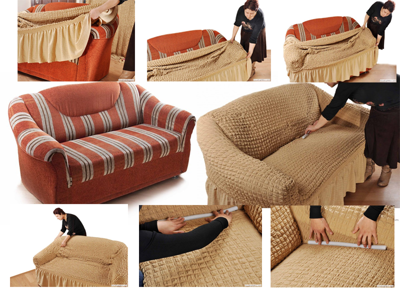 Чехлы на диваны и кресла (60 фото): безразмерные на резинке, натяжные модели на угловой и для мешка, съемные на мебель без подлокотников, отзывы