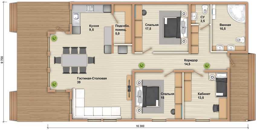 Удобная планировка одноэтажного дома