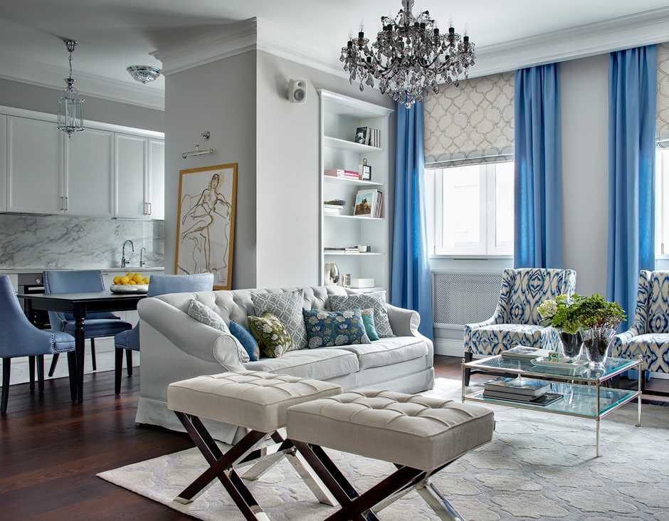 Серый и оттенки синего в гостиной: советы по дизайну и идеи для декора