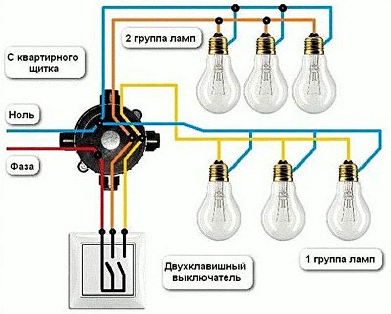 Как подключить выключатель света с двумя клавишами: схема подключения для скрытой и открытой проводки, технические характеристики, устройство + видео