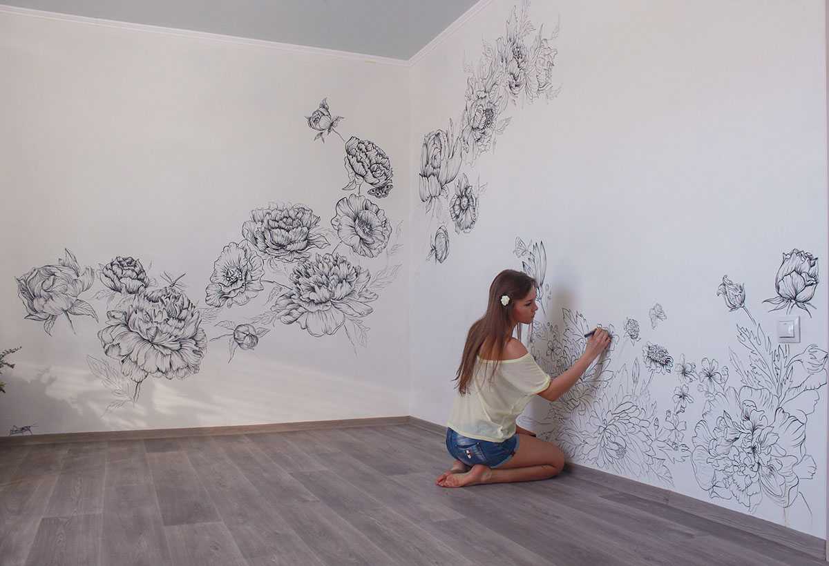 Роспись стен в интерьере квартиры, различные техники. фото