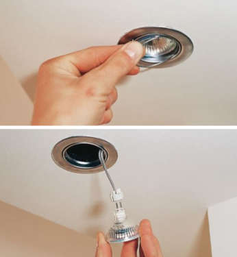 Как поменять лампочку в натяжном потолке?