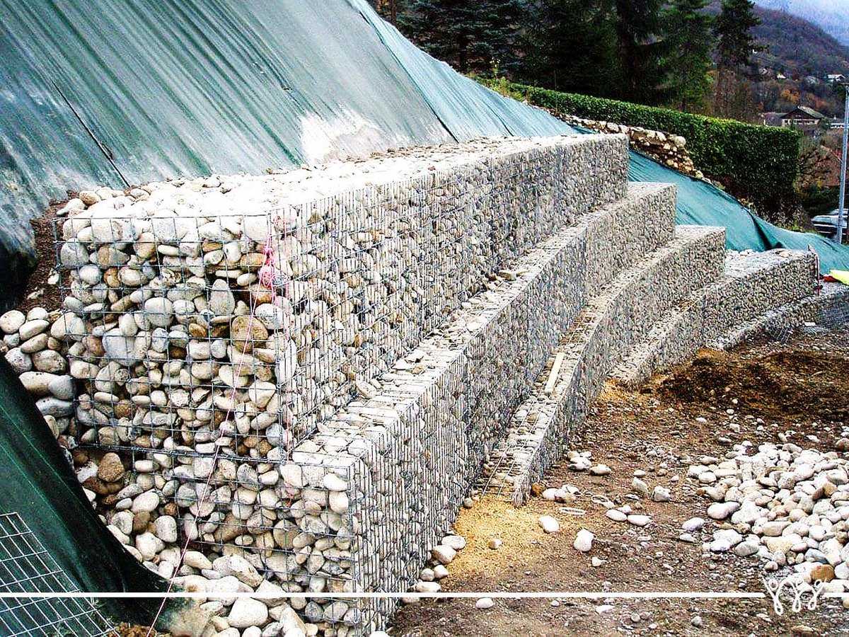 подпорная стенка из сетки с камнями