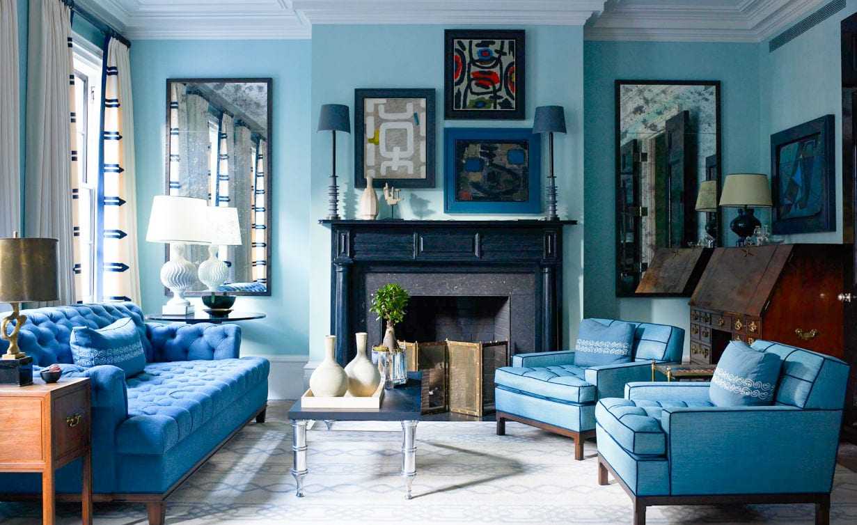 Голубая гостиная (59 фото): стены в голубых тонах в интерьере зала, дизайн гостиной голубого цвета. бело-голубое оформление и другие варианты с акцентами и без