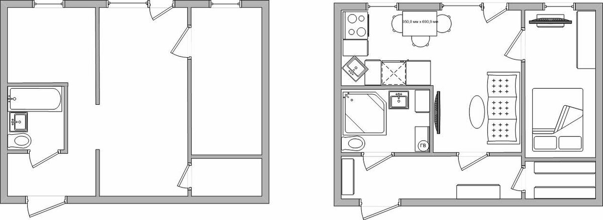Дизайн 2 комнатной хрущевки - фото интерьера