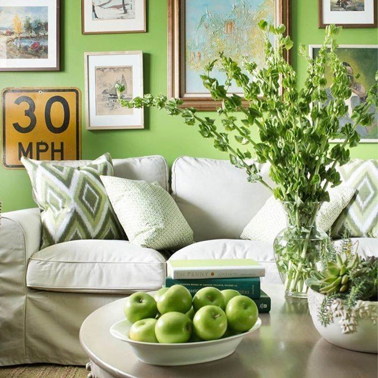 Зеленый цвет стен в интерьере, фото