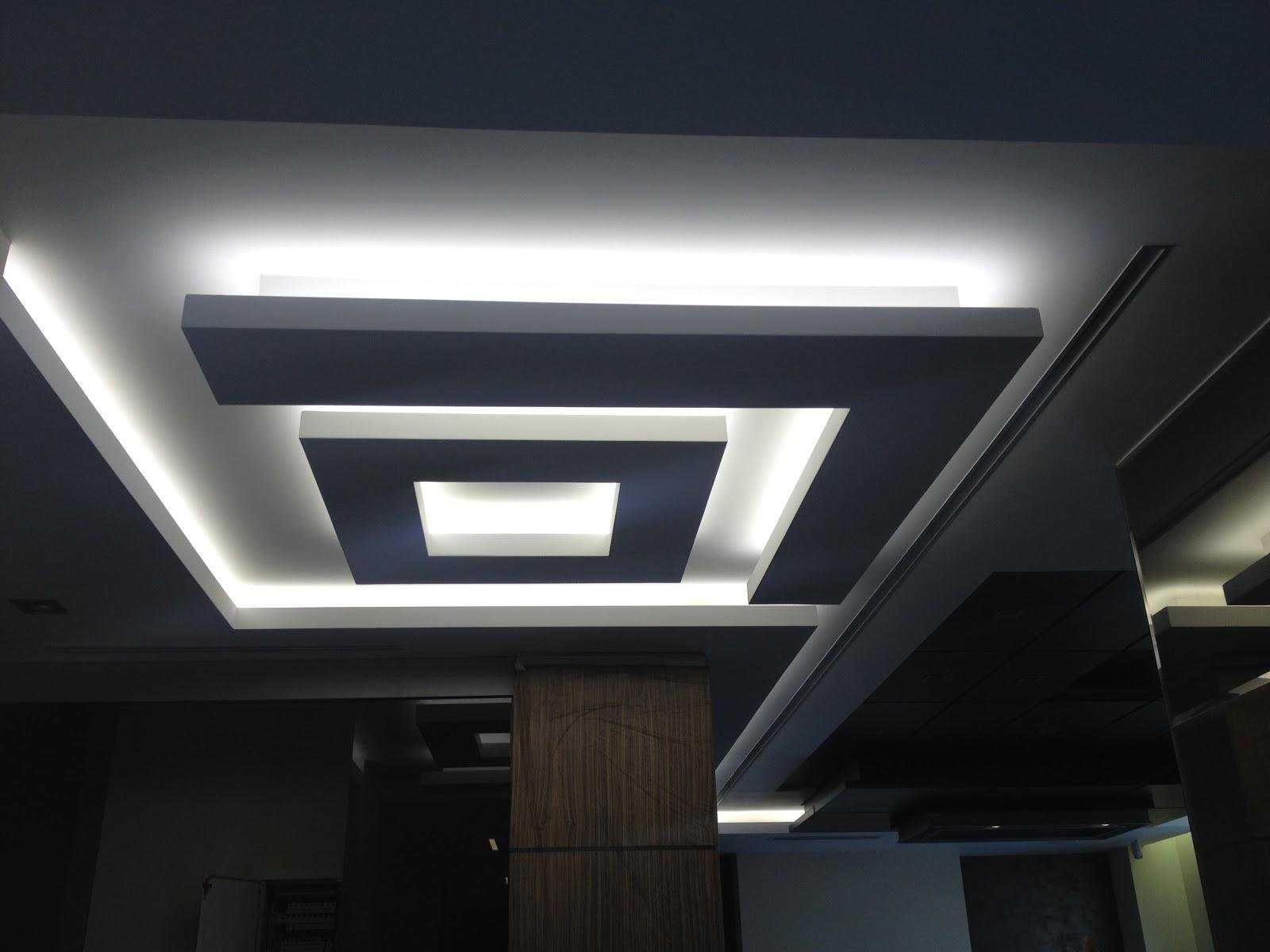 Монтаж двухуровневых потолков из гипсокартона с подсветкой