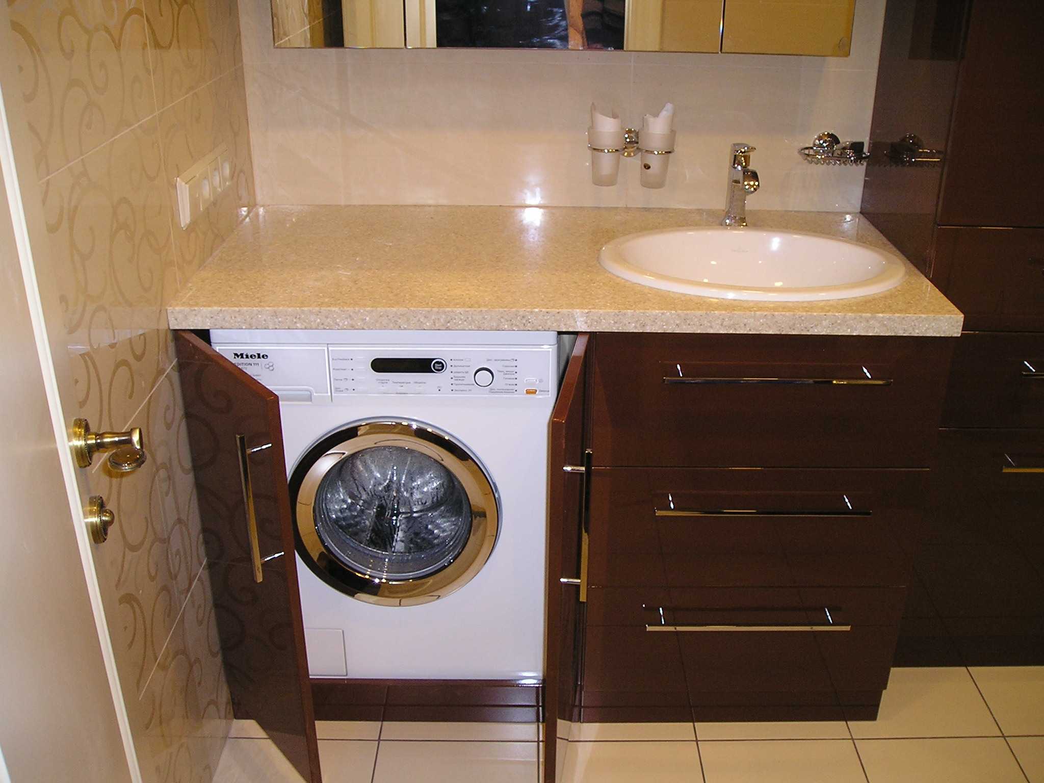 Шкаф тумба под стиральную машину в ванную комнату, обзор вариантов с фото