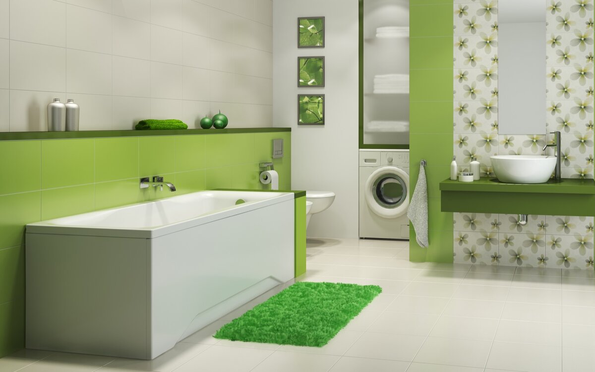 Зеленая плитка в интерьере ванной