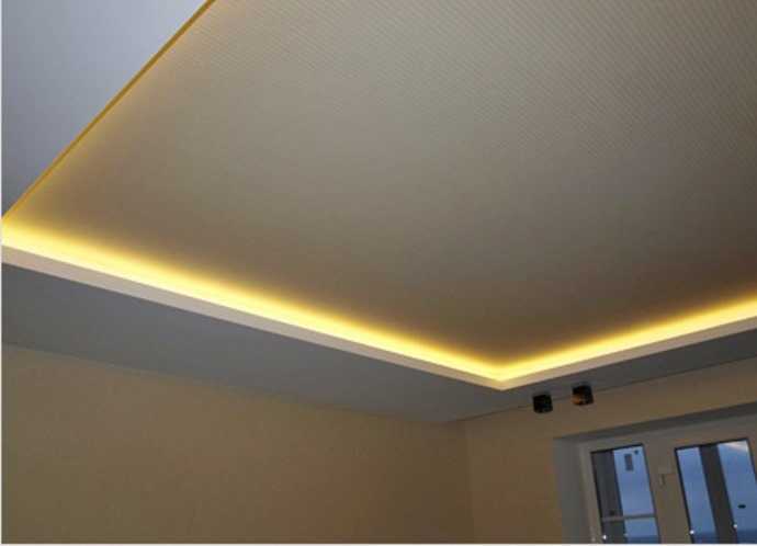 Двухуровневые потолки из гипсокартона с подсветкой (38 фото): как смонтировать и  как сделать подсветку по двойному периметру