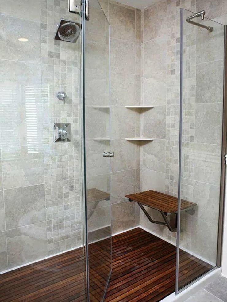 Что из себя представляет душ в ванной комнате без кабины? примеры на фото